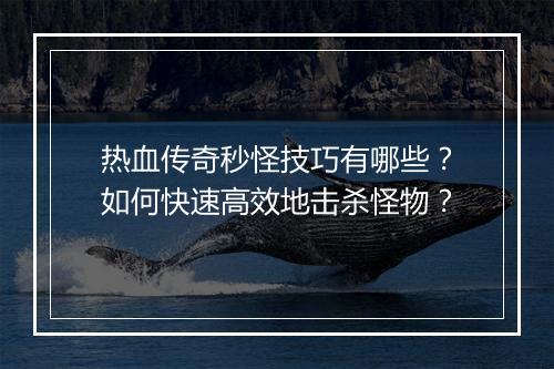 热血传奇秒怪技巧有哪些？如何快速高效地击杀怪物？