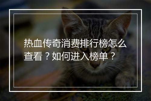 热血传奇消费排行榜怎么查看？如何进入榜单？