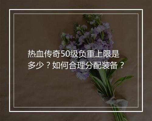 热血传奇50级负重上限是多少？如何合理分配装备？