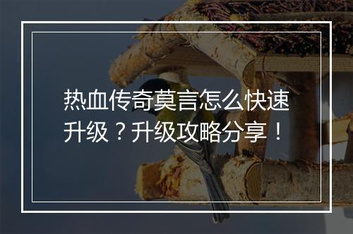 热血传奇莫言怎么快速升级？升级攻略分享！