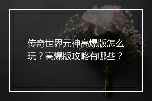 传奇世界元神高爆版怎么玩？高爆版攻略有哪些？