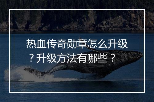 热血传奇勋章怎么升级？升级方法有哪些？