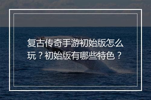 复古传奇手游初始版怎么玩？初始版有哪些特色？