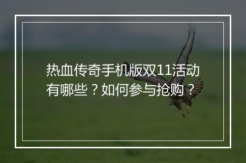热血传奇手机版双11活动有哪些？如何参与抢购？