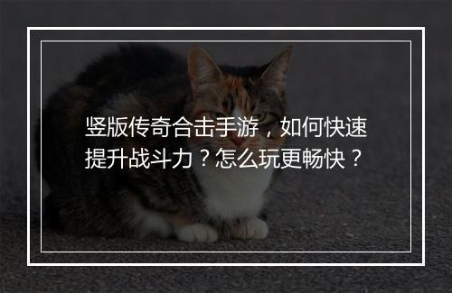 竖版传奇合击手游，如何快速提升战斗力？怎么玩更畅快？