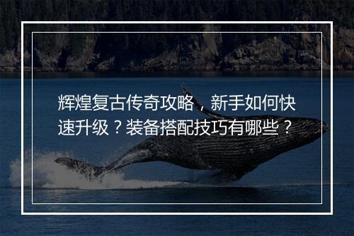 辉煌复古传奇攻略，新手如何快速升级？装备搭配技巧有哪些？