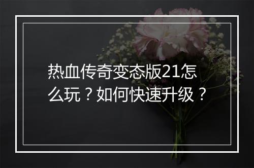 热血传奇变态版21怎么玩？如何快速升级？
