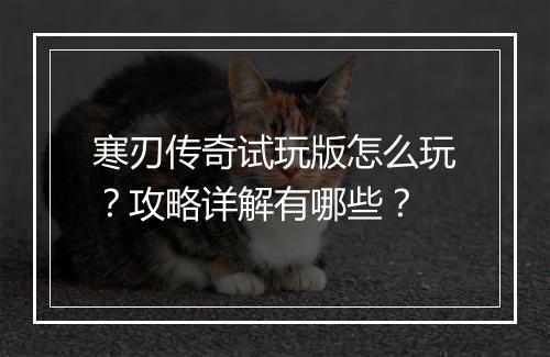 寒刃传奇试玩版怎么玩？攻略详解有哪些？