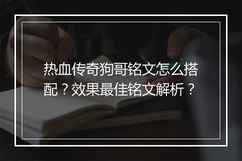 热血传奇狗哥铭文怎么搭配？效果最佳铭文解析？