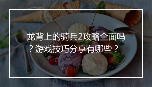 龙背上的骑兵2攻略全面吗？游戏技巧分享有哪些？