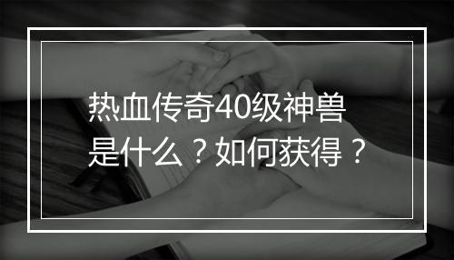 热血传奇40级神兽是什么？如何获得？