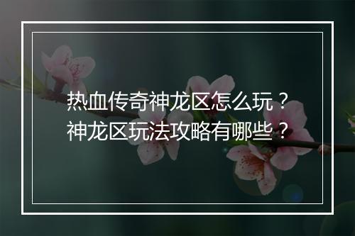热血传奇神龙区怎么玩？神龙区玩法攻略有哪些？