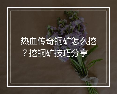 热血传奇铜矿怎么挖？挖铜矿技巧分享