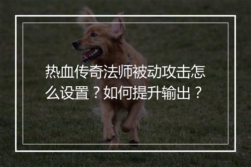 热血传奇法师被动攻击怎么设置？如何提升输出？