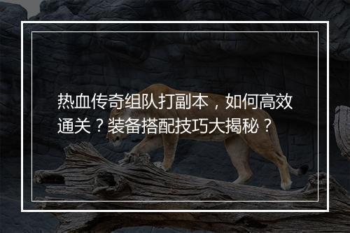 热血传奇组队打副本，如何高效通关？装备搭配技巧大揭秘？