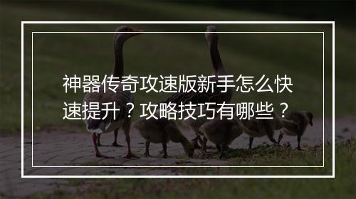 神器传奇攻速版新手怎么快速提升？攻略技巧有哪些？