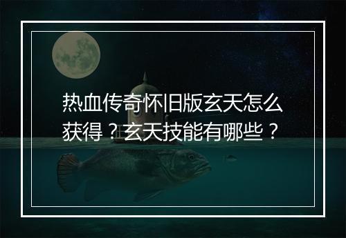 热血传奇怀旧版玄天怎么获得？玄天技能有哪些？