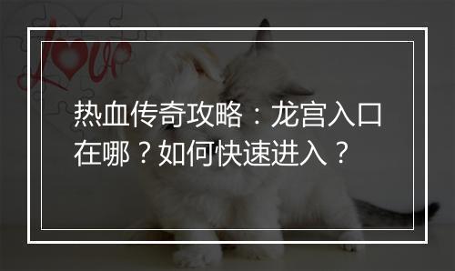 热血传奇攻略：龙宫入口在哪？如何快速进入？