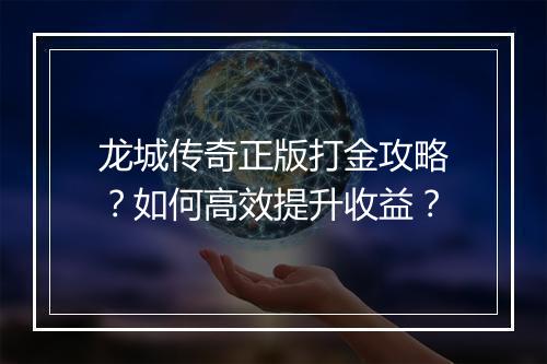 龙城传奇正版打金攻略？如何高效提升收益？