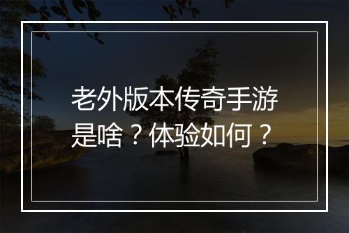 老外版本传奇手游是啥？体验如何？