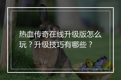 热血传奇在线升级版怎么玩？升级技巧有哪些？
