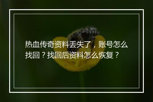热血传奇资料丢失了，账号怎么找回？找回后资料怎么恢复？