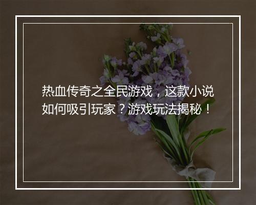 热血传奇之全民游戏，这款小说如何吸引玩家？游戏玩法揭秘！