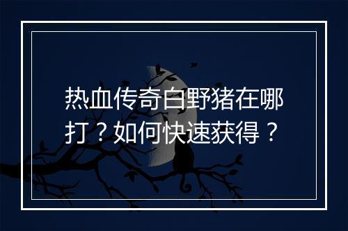 热血传奇白野猪在哪打？如何快速获得？