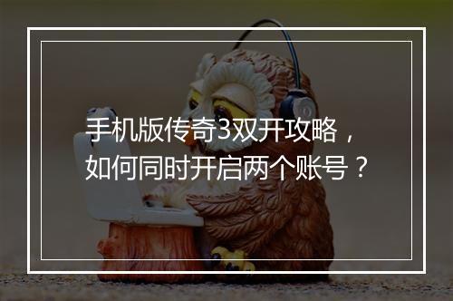 手机版传奇3双开攻略，如何同时开启两个账号？