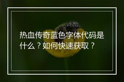 热血传奇蓝色字体代码是什么？如何快速获取？