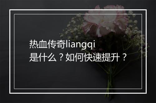 热血传奇liangqi是什么？如何快速提升？