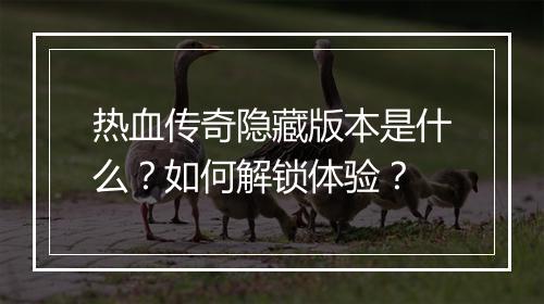 热血传奇隐藏版本是什么？如何解锁体验？