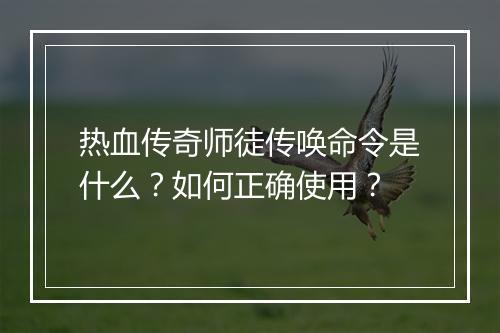 热血传奇师徒传唤命令是什么？如何正确使用？
