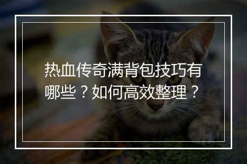 热血传奇满背包技巧有哪些？如何高效整理？