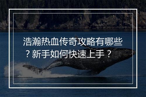 浩瀚热血传奇攻略有哪些？新手如何快速上手？