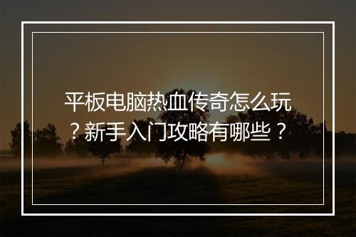 平板电脑热血传奇怎么玩？新手入门攻略有哪些？