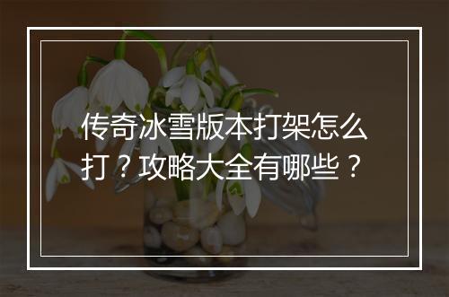 传奇冰雪版本打架怎么打？攻略大全有哪些？