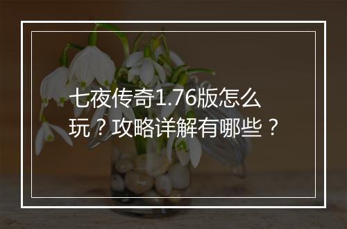 七夜传奇1.76版怎么玩？攻略详解有哪些？