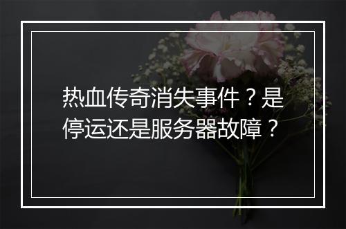 热血传奇消失事件？是停运还是服务器故障？