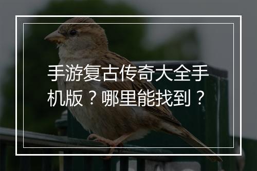 手游复古传奇大全手机版？哪里能找到？