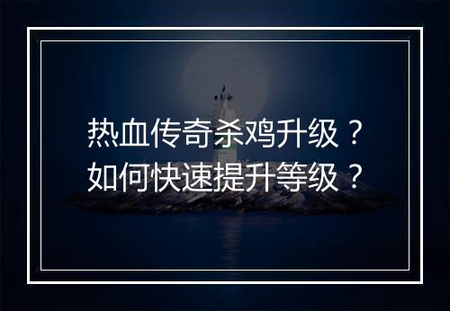热血传奇杀鸡升级？如何快速提升等级？
