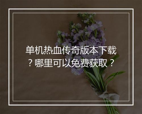 单机热血传奇版本下载？哪里可以免费获取？