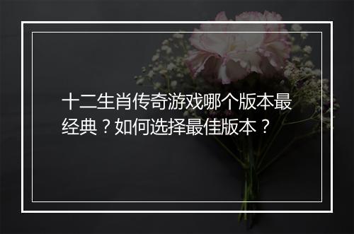 十二生肖传奇游戏哪个版本最经典？如何选择最佳版本？
