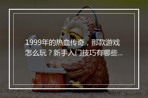 1999年的热血传奇，那款游戏怎么玩？新手入门技巧有哪些？