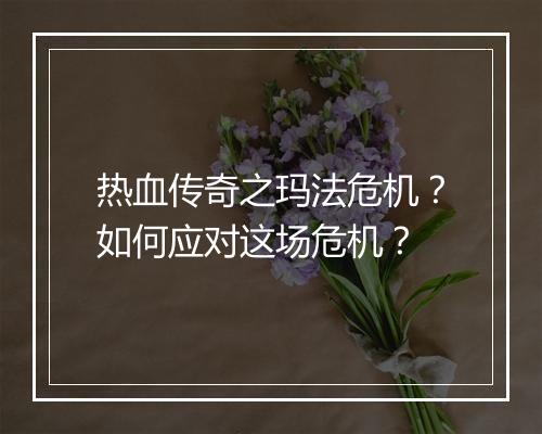 热血传奇之玛法危机？如何应对这场危机？