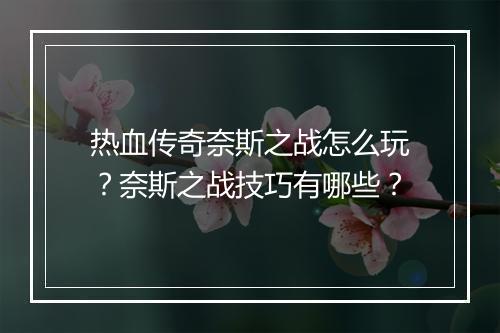 热血传奇奈斯之战怎么玩？奈斯之战技巧有哪些？