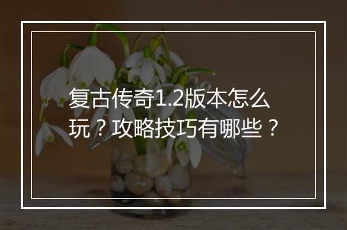 复古传奇1.2版本怎么玩？攻略技巧有哪些？