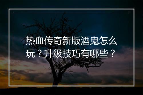 热血传奇新版酒鬼怎么玩？升级技巧有哪些？
