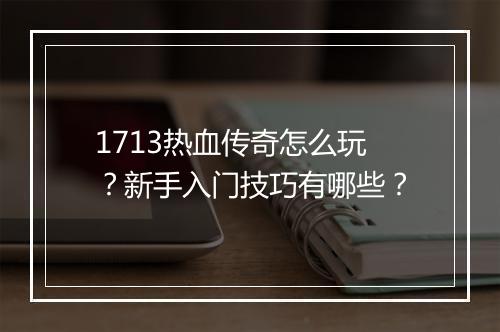 1713热血传奇怎么玩？新手入门技巧有哪些？