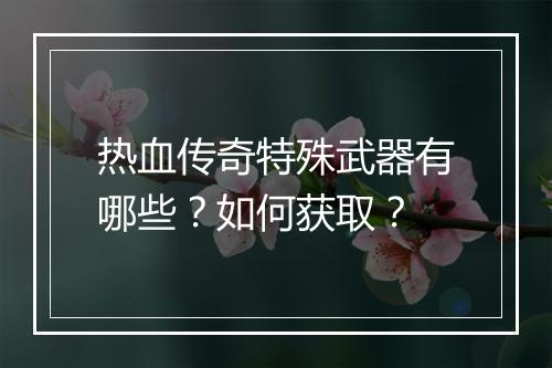 热血传奇特殊武器有哪些？如何获取？